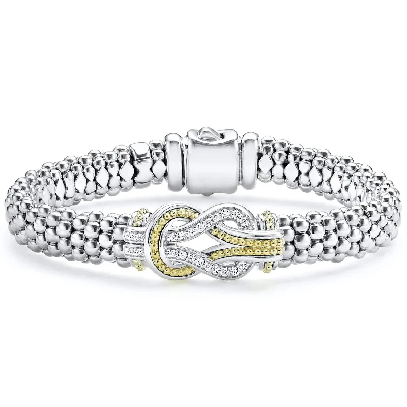 women’s diamond bracelets-Lagos 18k and Sterling Silver Caviar Knot Diamond Station Bracelet