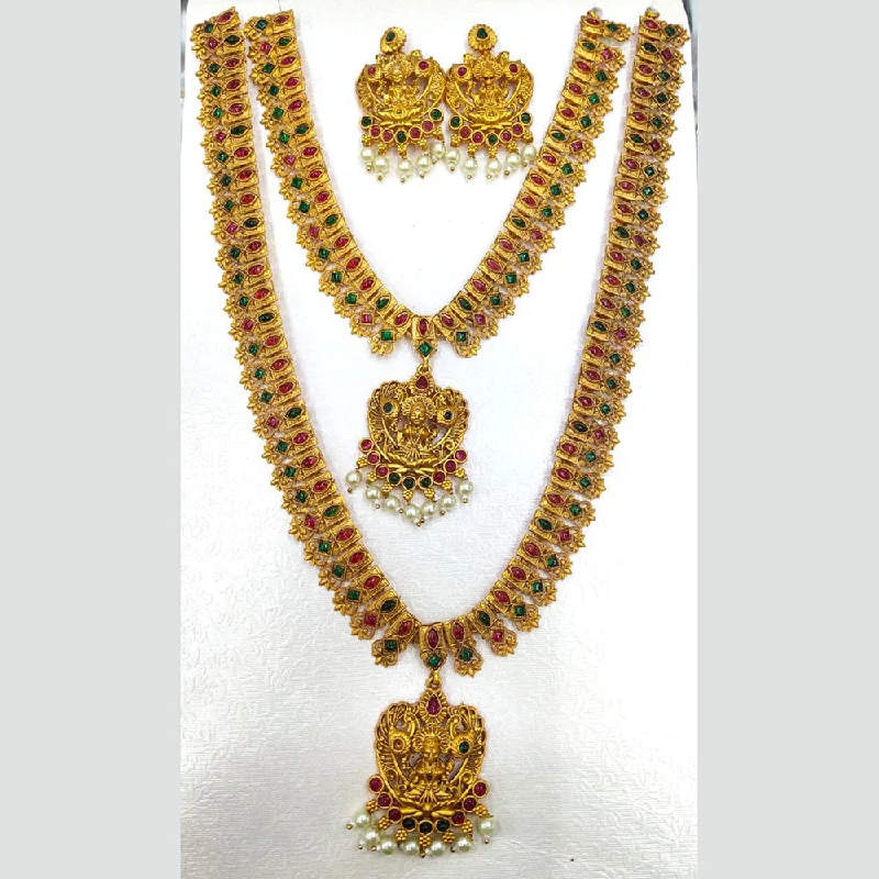 women’s vintage gemstone necklaces-Manisha Jewellery Gold Plated Double Traditional Necklace Set