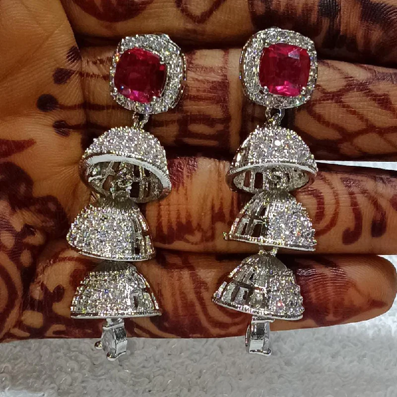 women’s vintage hoop earrings-Kavita Art Silver Plated American Diamond Jhumki