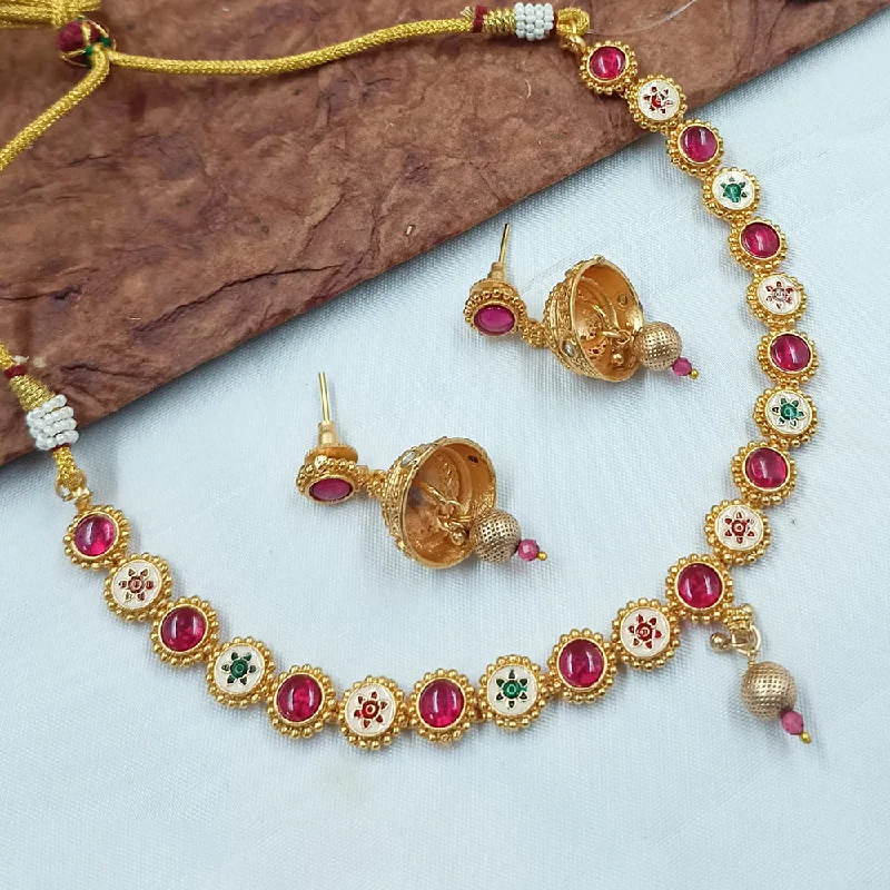 women’s shiny necklaces-Padmawati Bangles Gold Plated Pota Stone And Meenakari Necklace Set