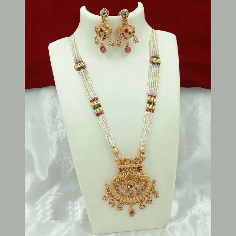 women’s flower necklaces-Joyful Jewel Art Matte Gold Plated Pearl Necklace Set