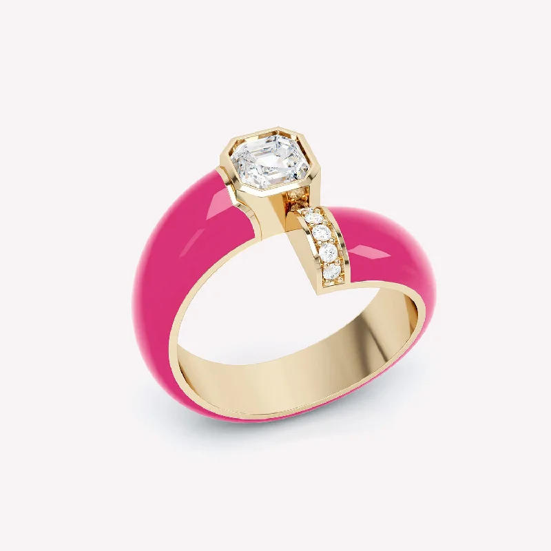 women’s white gold rings-Toi et Moi Pink Asscher 18K Gold Ring w. Lab-Grown Diamonds