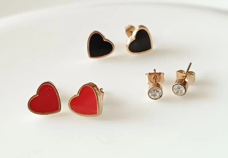 women’s custom earrings-Tarohi Jewels Stainless Steel Rosegold Plated Three Pair Stud & Heart Shaped Earring-STNER 2557