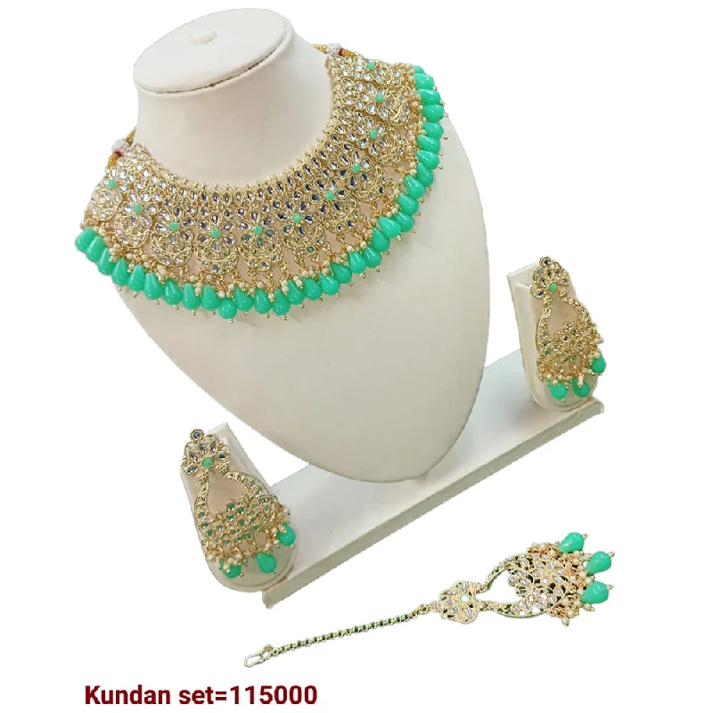 women’s adjustable necklaces-Padmawati Bangles Kundan Stone Gold Plated Necklace Set