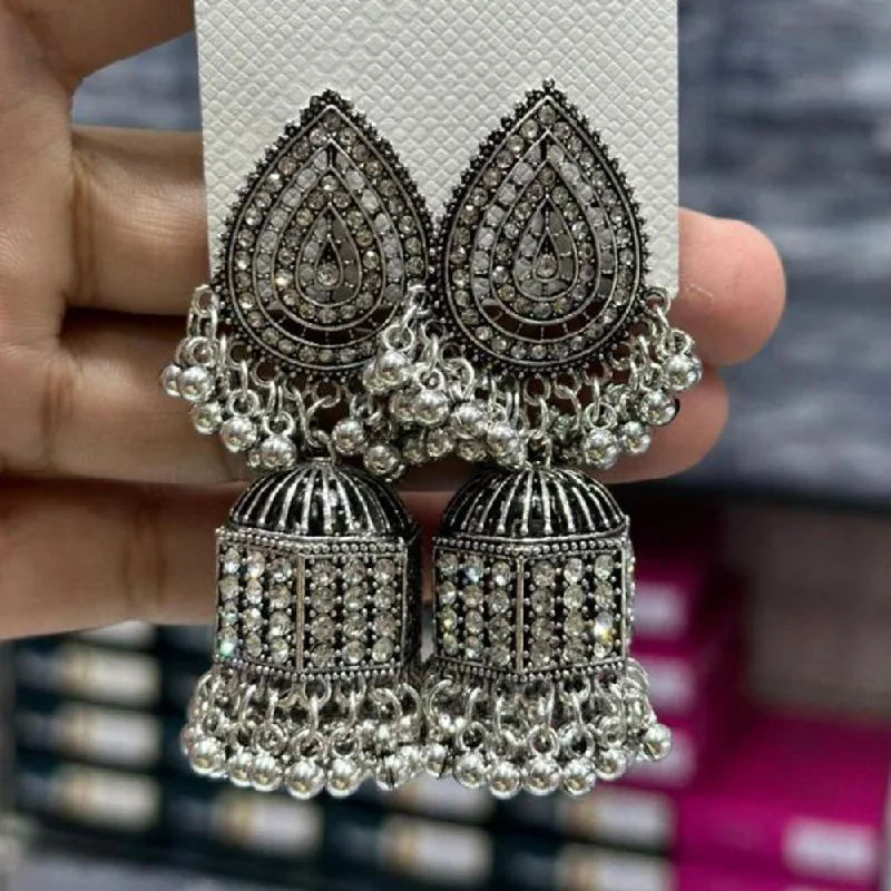 women’s fashionable earrings-Manisha Jewellery Oxidised Plated Austrian Stone Jhumki