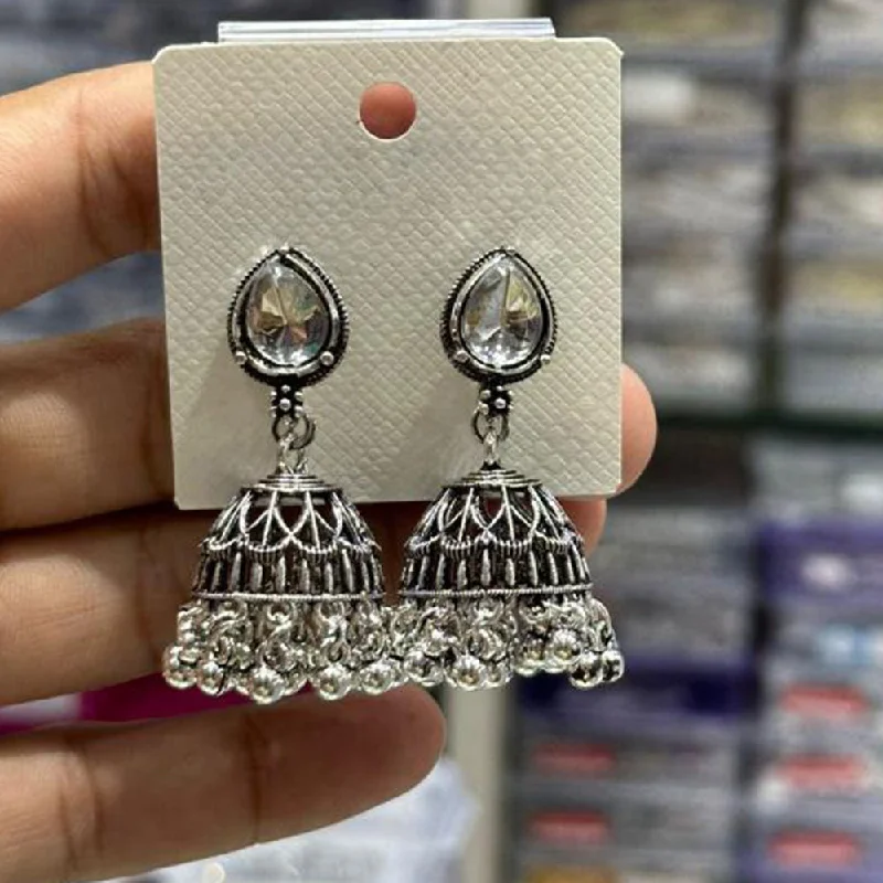 women’s adjustable earrings-Manisha Jewellery Oxidised Plated Crystal Stone Jhumki