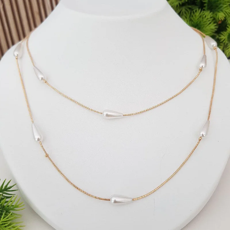 women’s minimalist necklaces-Aamrapali Gold Plated Multi Layer Pearl Necklace