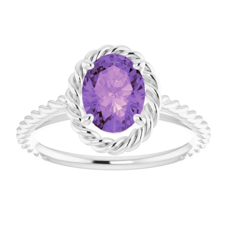 women’s family rings-14K White Natural Amethyst Rope Ring