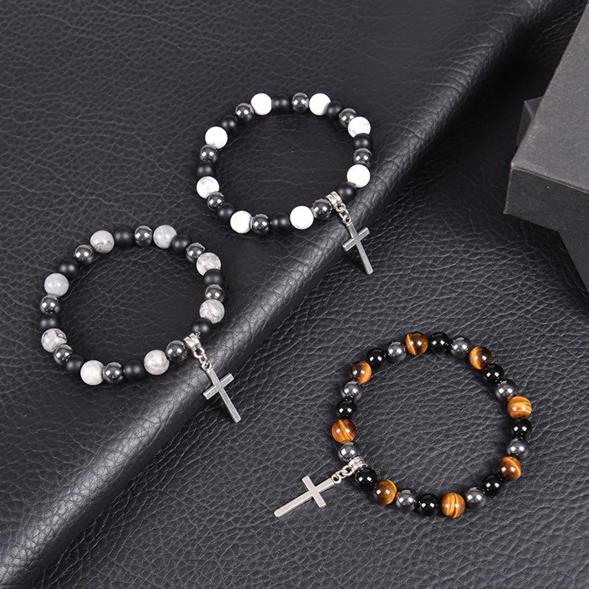 women’s luxury charm bracelets-Retro Cross Natural Stone Men'S Bracelets