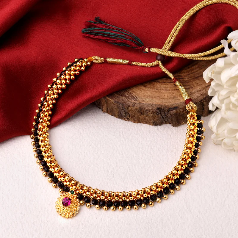 women’s silver pendant necklaces-Shrishti Fashion Traditional Black and Gold Bead Gold Plated Necklace For Women