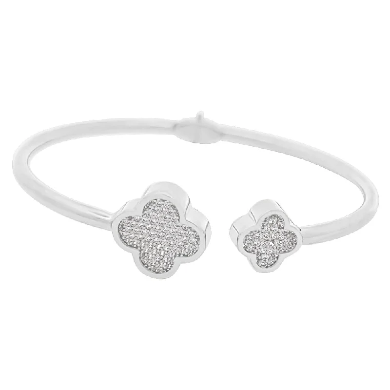 women’s silver bracelets-4 Leaf Clover CZ Solid 10K Gold Women's Bangle