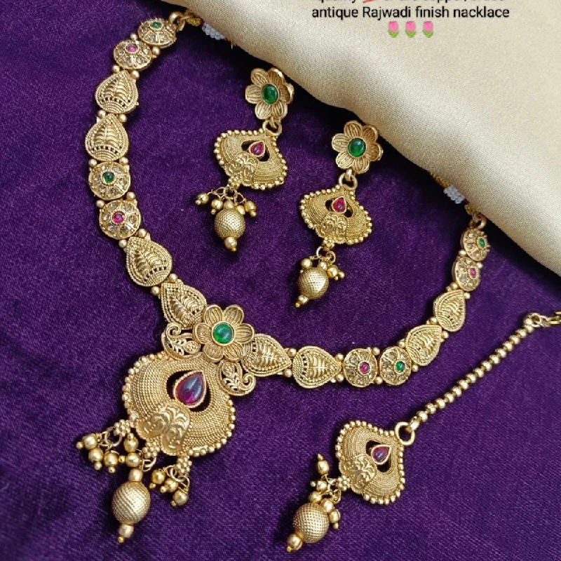 women’s vibrant gemstone necklaces-Manisha Jewellery Gold Plated Traditional Necklace Set