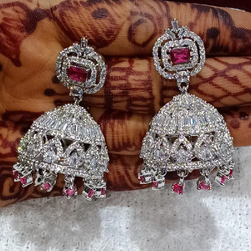 women’s sparkling earrings-Kavita Art Silver Plated American Diamond Jhumki