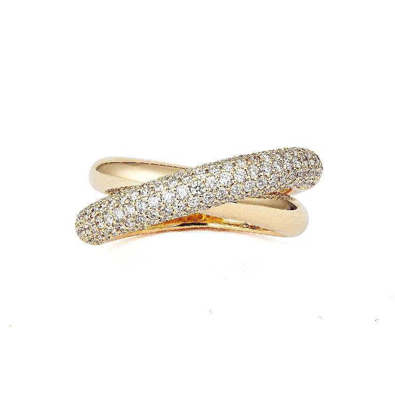 women’s unique gemstone rings-Infinity Loop Medium Half Pavé 18K Gold Ring w. Diamonds