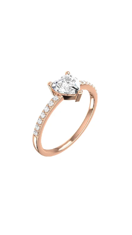 women’s custom rings-Solitaire Heart Pavé 18K Rosegold Ring w. Lab-Grown Diamonds