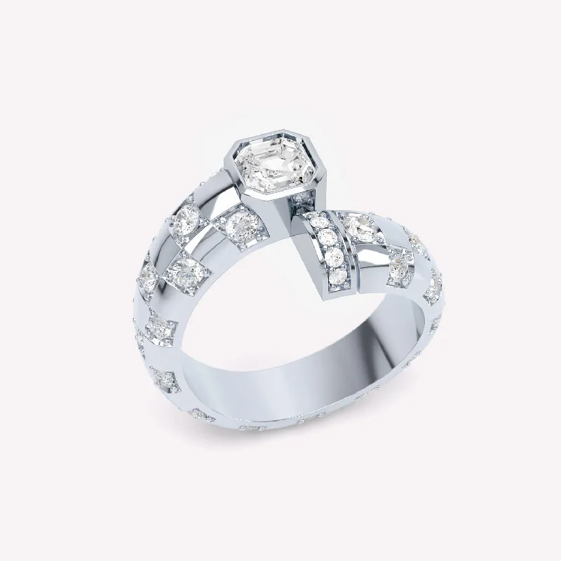 women’s celestial rings-Toi et Moi Checkerboard Asscher 18K Whitegold Ring w. Lab-Grown Diamonds