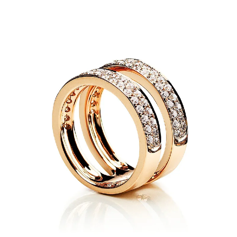 women’s multi-stone rings-Two Double Row Parallel 18K Gold, Rosegold or Whitegold Ring w. Diamonds