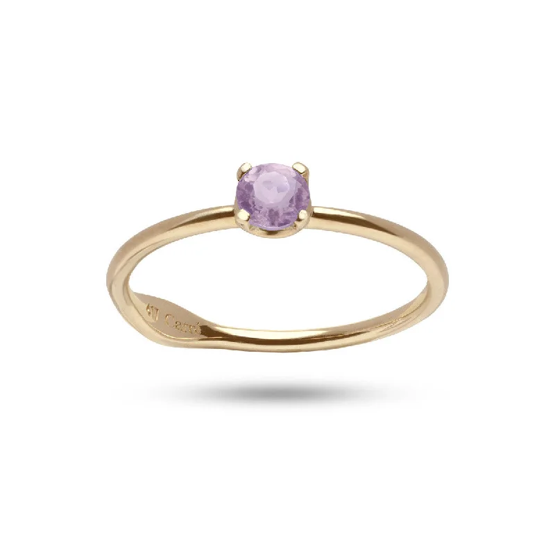 women’s affordable rings-Round Purple 10K Gold Ring w. Amethyst