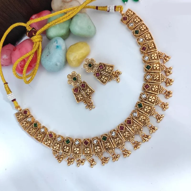 women’s layered necklaces-Heera Jewellers Gold Plated Pota Stone And Pearls Necklace Set