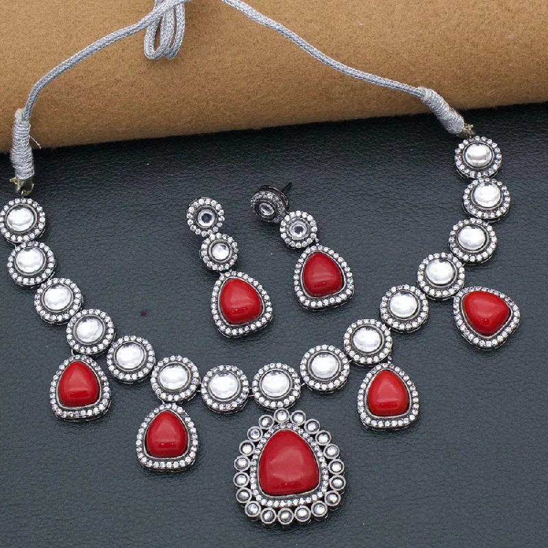 women’s choker necklaces-FS Collection Silver Plated Austrian Stone And Crystal Stone Necklace Set