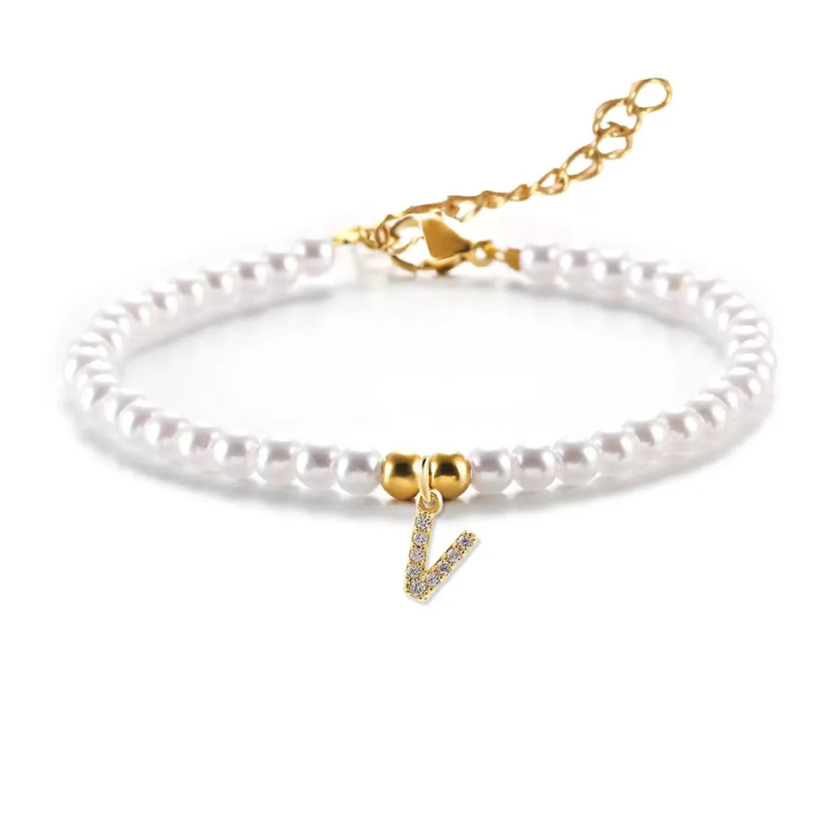 Pearl Bracelet Letter V