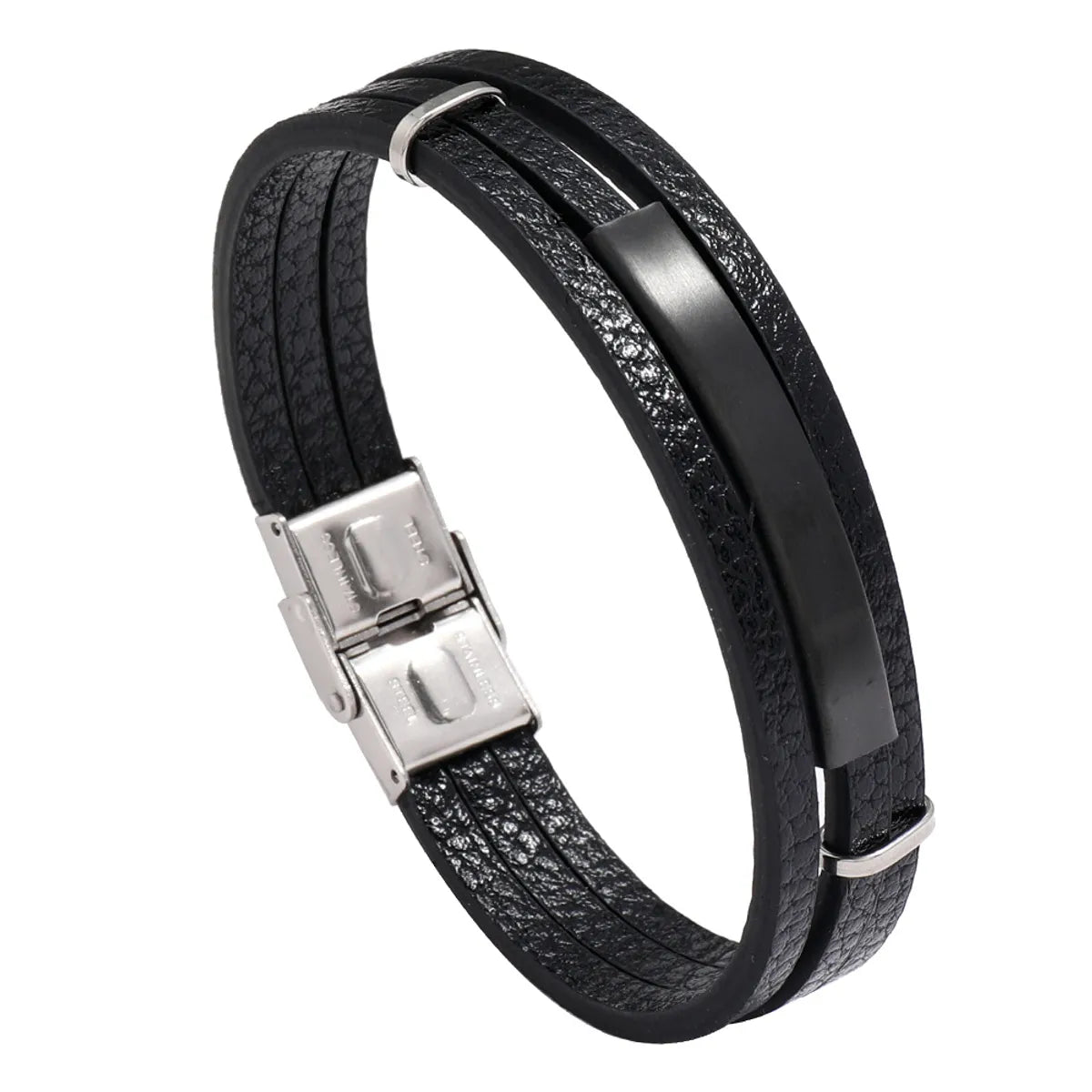 women’s simple bracelets-1 Piece Fashion Square Pu Leather Patchwork Men'S Bangle