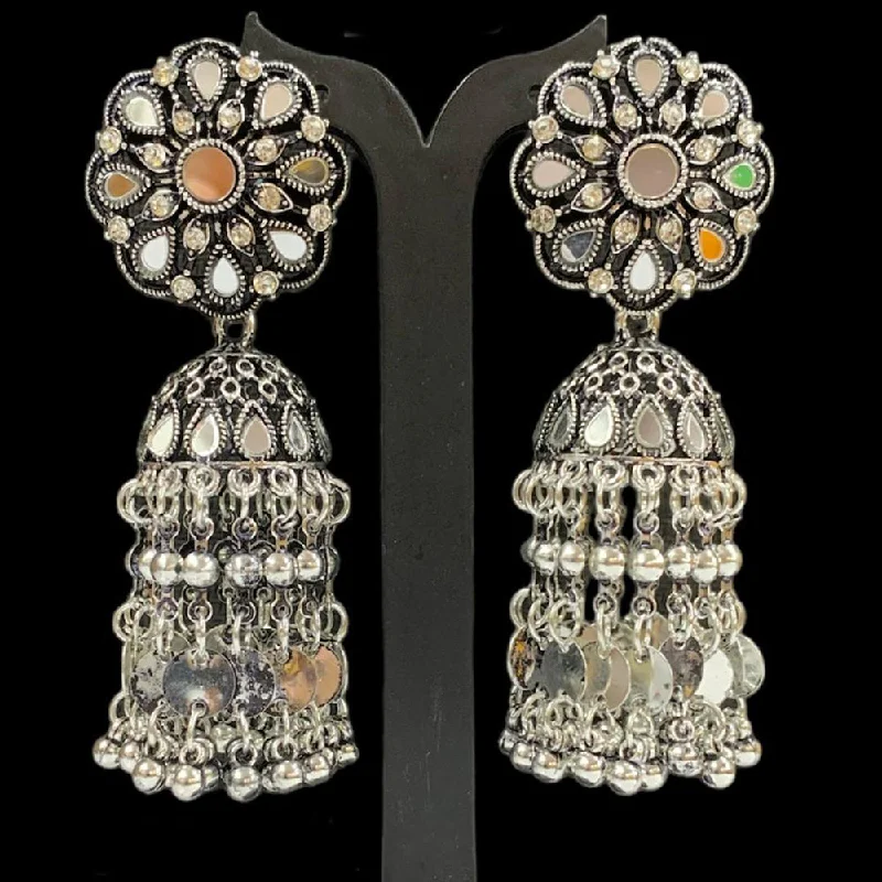 women’s vintage hoop earrings-Manisha Jewellery Oxidised Plated Austrian Stone And Mirror Jhumki