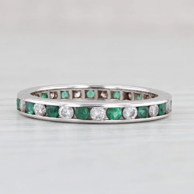 women’s statement engagement rings-0.90ctw Emerald Diamond Eternity Band 14k White Gold Size 6.75 Wedding Ring