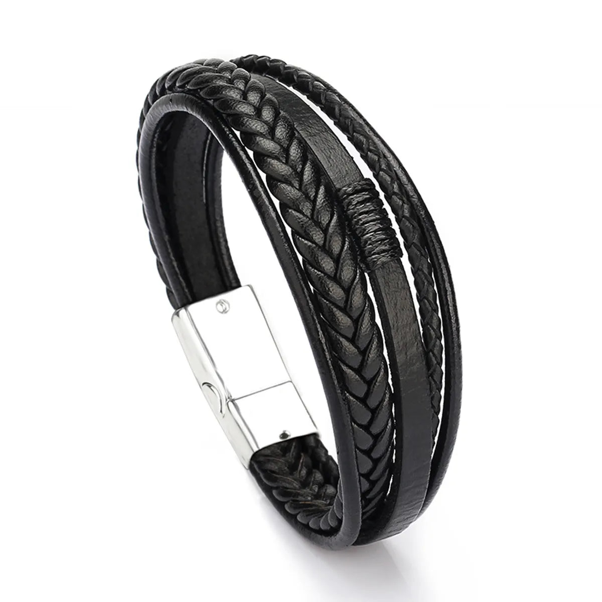 Black Leather Silver Buckle 21cm