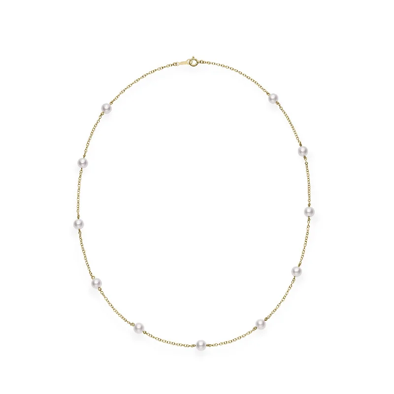 women’s gold-plated necklaces-Akoya Cultured Pearl Station Necklace