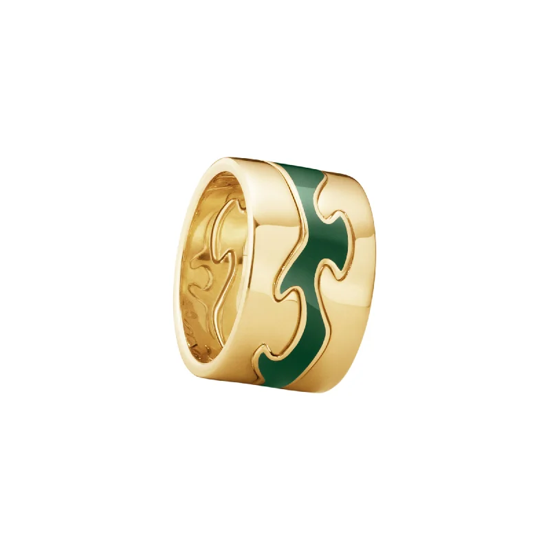 women’s engraved rings-Fusion 18K Gold Ring w. Green HyCeram