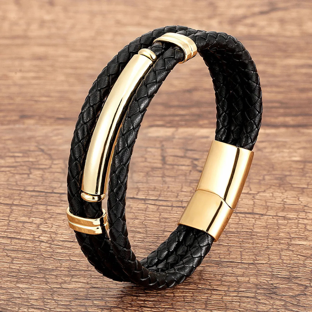 women’s boho bracelets-Punk Modern Style Geometric Stainless Steel Pu Leather Men'S Bracelets