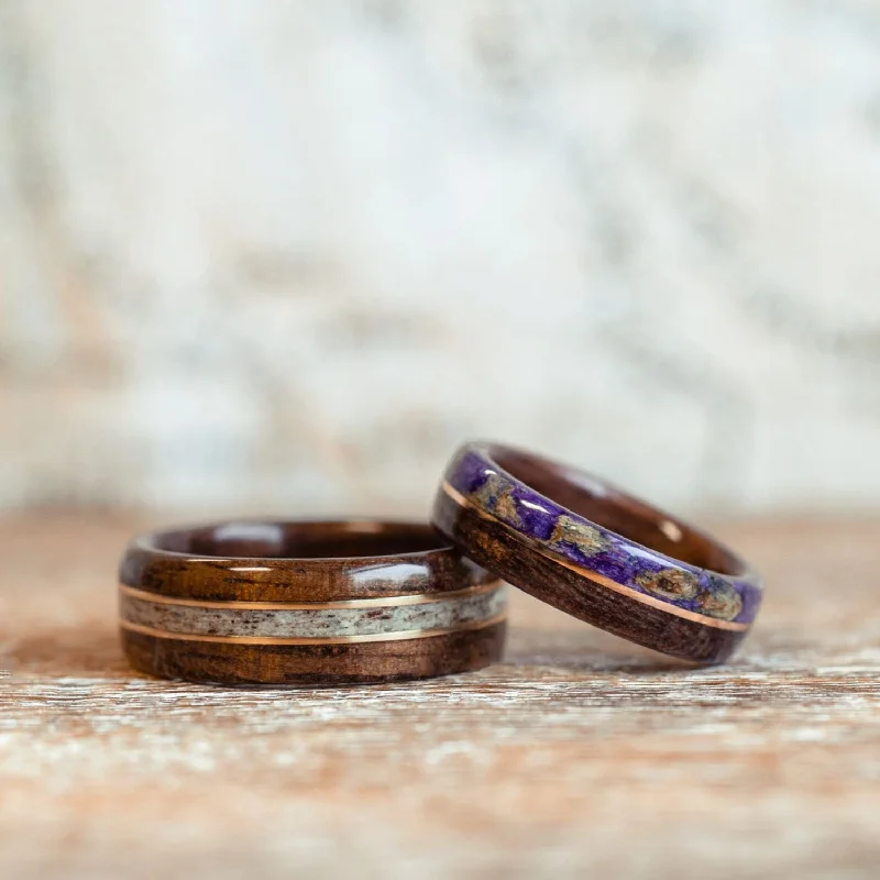 women’s unique diamond engagement rings-The Stag & The Champs-Elysees - Wood Wedding Ring Set