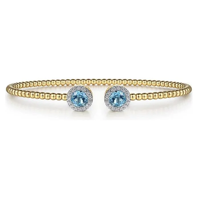 women’s open bangles-Gabriel 14K White-Yellow Gold Diamond & Blue Topaz Bujukan Split Cuff Bracelet