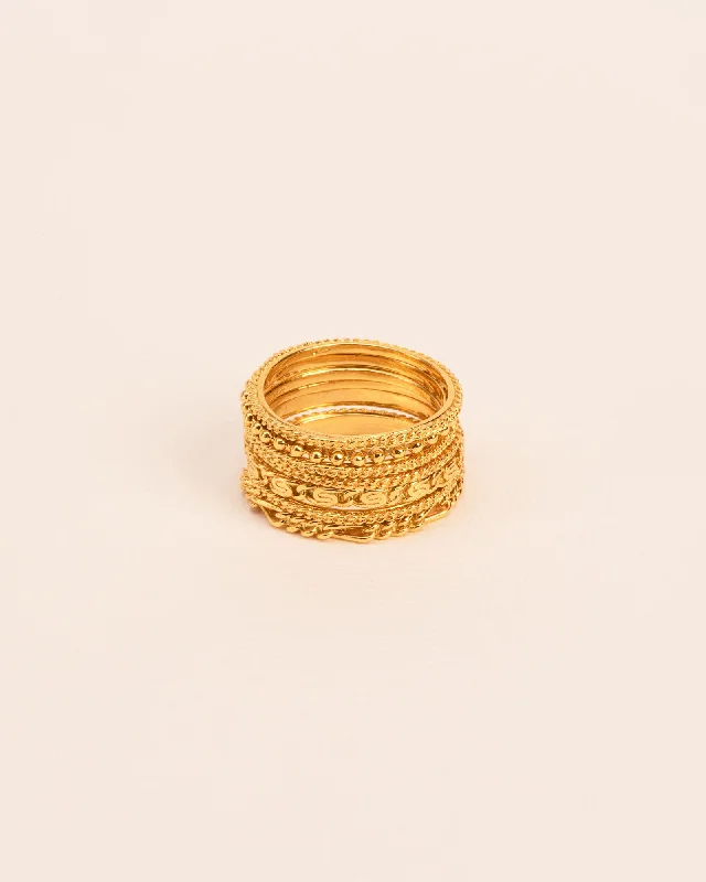 women’s anniversary bands-Set of seven stacked 'Chapters'  18K Gold Ring