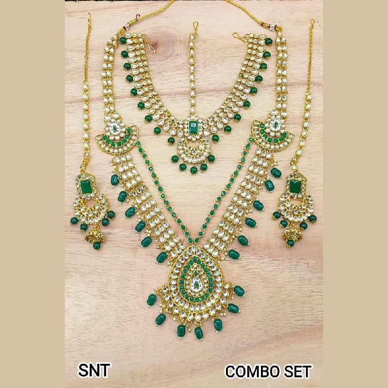 women’s fine necklaces-Lucentarts Jewellery Gold Plated Kundan Stone Necklace Set