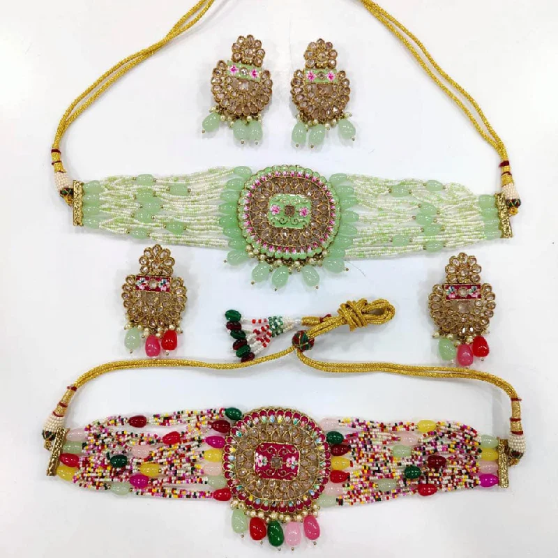 women’s ethnic necklaces-Manisha Jewellery Kundan Stone & Beads Necklace Set