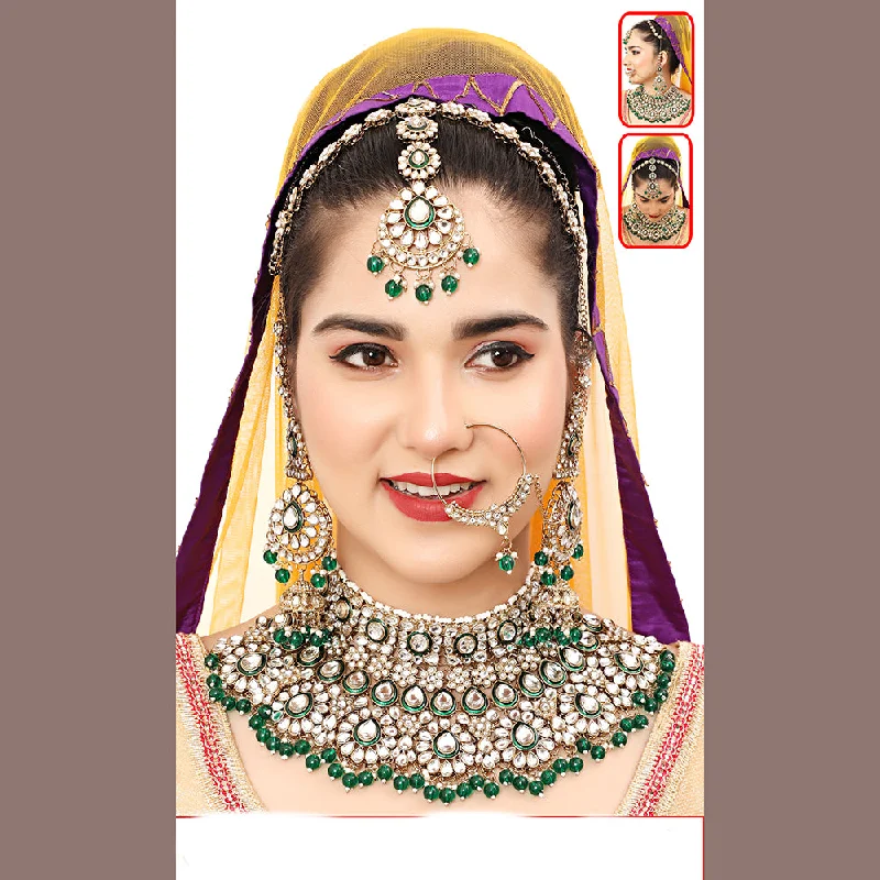 women’s gold pendant necklaces-The Fashion Jewels Gold Plated Kundan Semi Bridal Necklace Set