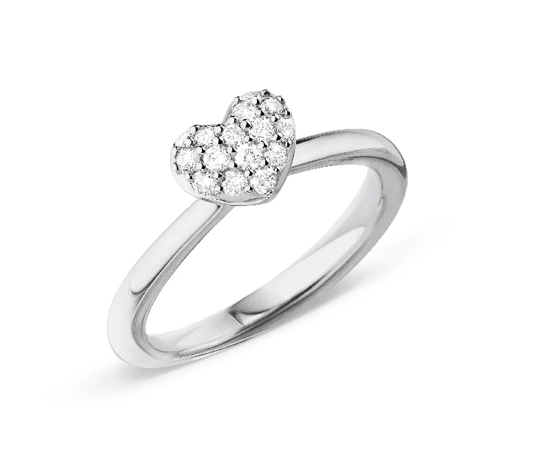 women’s pearl rings-Heart 18K Whitegold Ring w. Diamonds