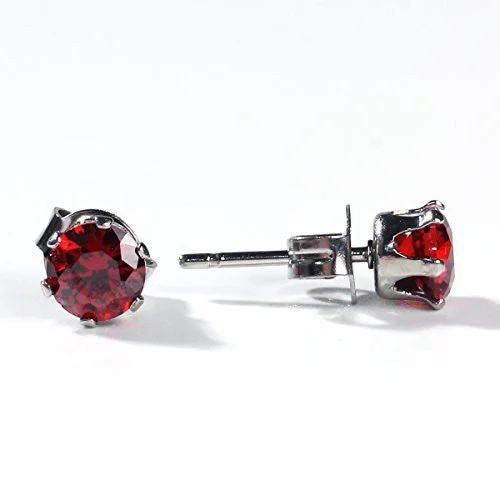 women’s fashionable earrings-Sexy Sparkles Women's 6mm Stainless Steel Round Red Cubic Zirconia Stud Earring Silver Plated