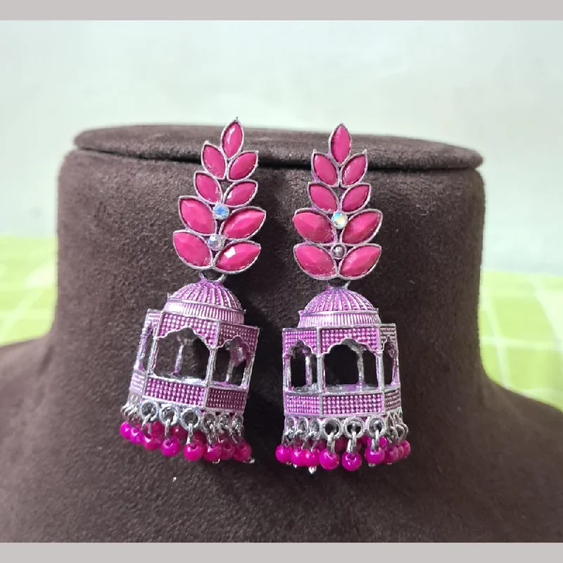 women’s turquoise earrings-H K Fashion Oxidised Plated Crystal Stone And Pearls Jhumki