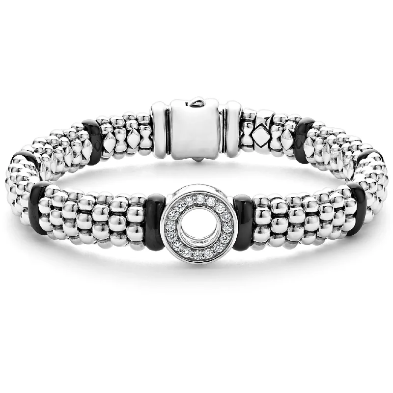 women’s romantic bangles-Lagos Sterling Silver & Black Caviar Diamond Circle 9mm Bracelet