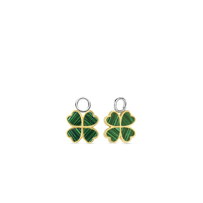 women’s classic earrings-Ti Sento Gold and Silver Ear Charms with Malachite Stones