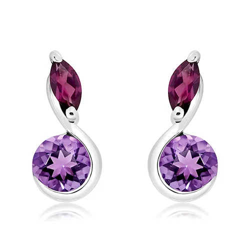 women’s 3-stud earrings-Unique & Co Silver Amethyst and Rhodolite Drop Earrrings