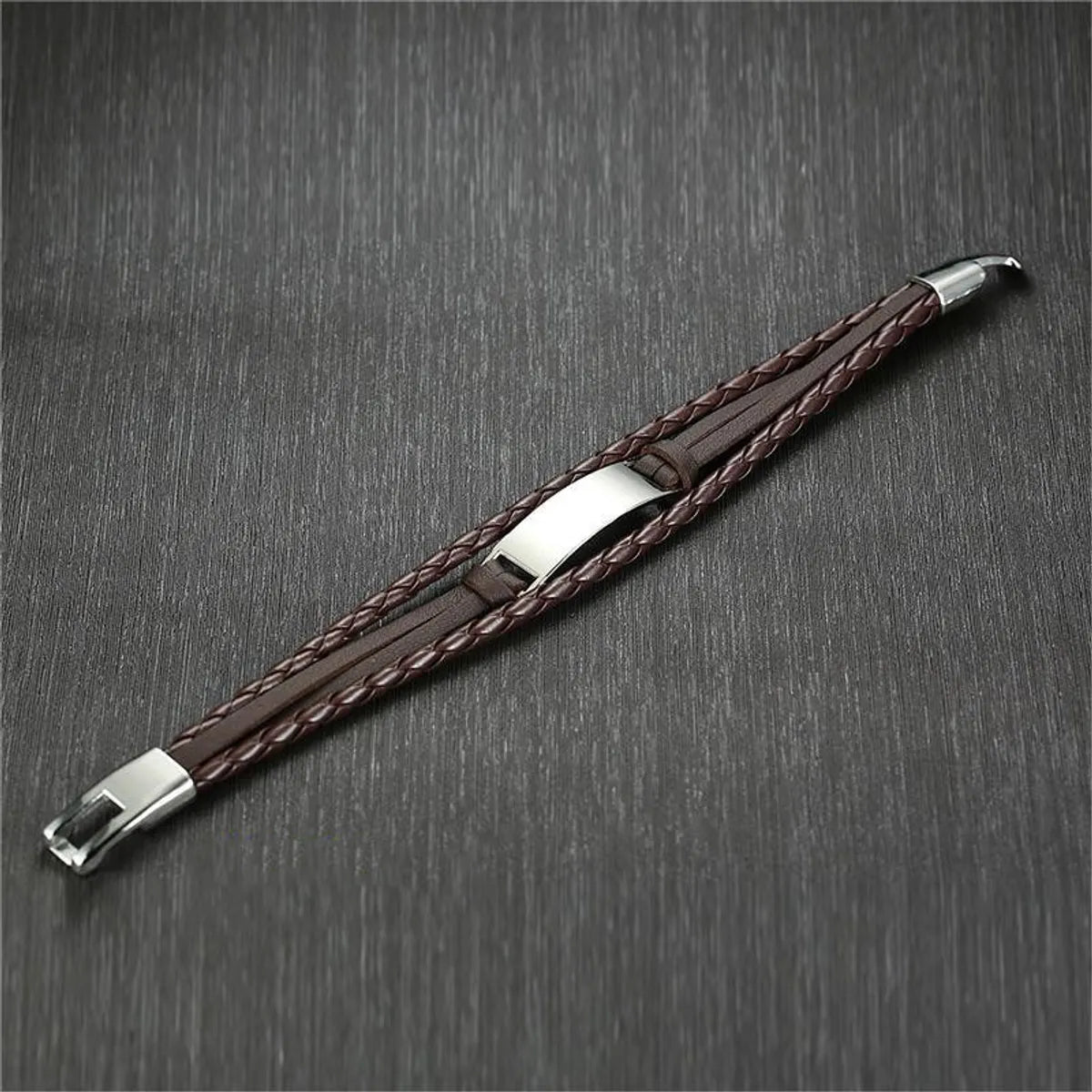 Steel Color Curved Brand Brown PU, 21cm Long