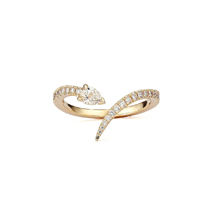 women’s small rings-Drop Swirl 18K Gold Ring w. Diamonds