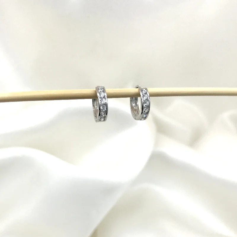 women’s luxury gemstone earrings-925 Sterling Silver Single Row CZ Huggies- 3 Sizes