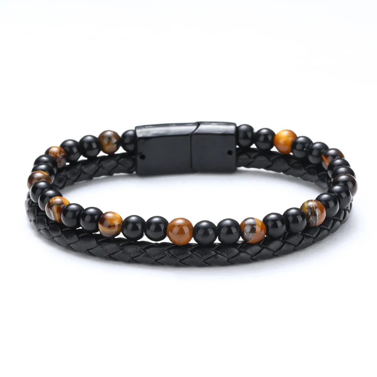 Genuine Leather Tigereye Double-Layer Bracelet 20cm