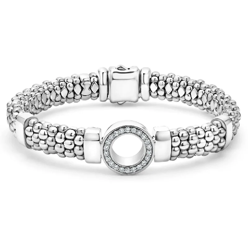 women’s luxury charm bracelets-Lagos Sterling Silver Spark Caviar Diamond Circle 9mm Bracelet