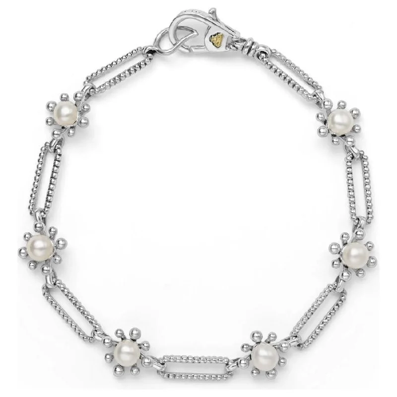 women’s birthday bracelets-Lagos Sterling Silver Luna Fleur Pearl Link Bracelet